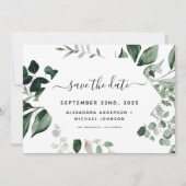 Botanisch groen blad waterverf bruiloft save the date (Voorkant)