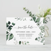 Botanisch groen blad waterverf bruiloft save the date (Staand voorkant)