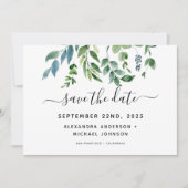 Botanisch groen blad waterverf bruiloft save the date (Voorkant)