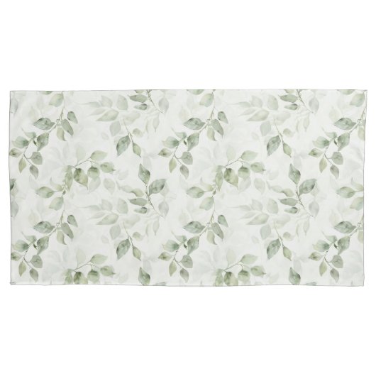 Botanisch groen bladpatroon kussensloop (Voorkant-Links)