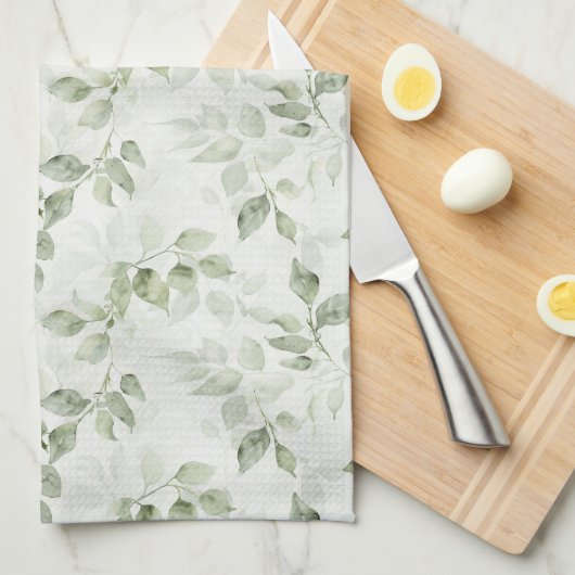 Botanisch groen bladpatroon theedoek (Quarter Fold)