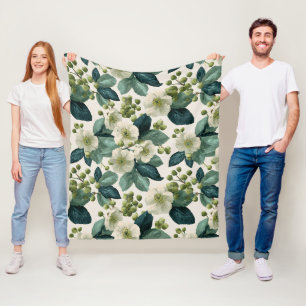 Botanisch groen bloemcrème bloempatroon fleece deken