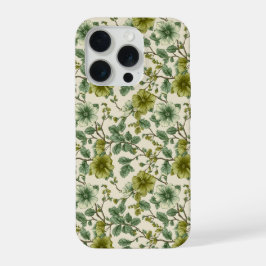 Botanisch groen bloemcrème bloempatroon iPhone 15 pro case