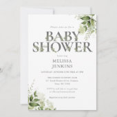Botanisch groen Bloemen Baby shower Kaart (Voorkant)