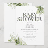 Botanisch groen Bloemen Baby shower Kaart (Voorkant / Achterkant)