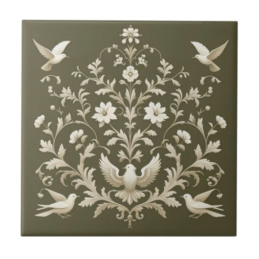 Botanisch groen bloemen tegeltje (Voorkant)
