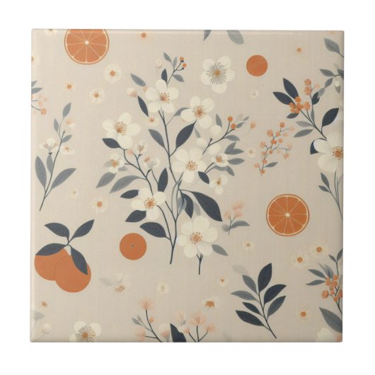 Botanisch groen bloemen tegeltje (Voorkant)