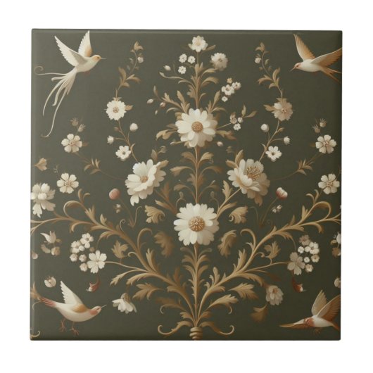 Botanisch groen bloemen tegeltje (Voorkant)