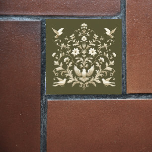 Botanisch groen bloemen tegeltje