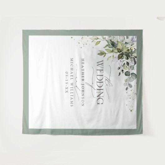 Botanisch groen bloemenschilderij waterverf trouwf wandkleed (Voorkant (horizontaal))