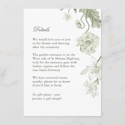Botanisch groen bruiloft details Kaart -  (Voorkant)