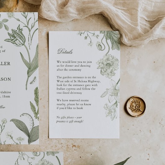 Botanisch groen bruiloft details Kaart -