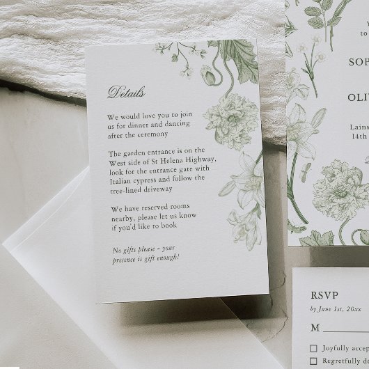 Botanisch groen bruiloft details Kaart - 