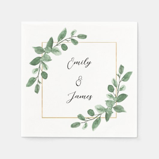 Botanisch groen bruiloft papier servetten (Voorkant)
