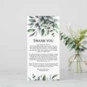 Botanisch groen bruiloft receptietafels bedankkaart (Staand voorkant)