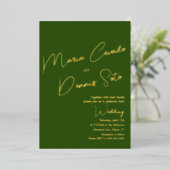 Botanisch Groen Bruin Script Trouwen Folie Uitnodiging (Staand Voorkant)