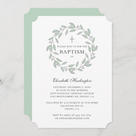 Botanisch groen doopsel. Eenvoudige muntkrans Kaart (Voorkant / Achterkant)