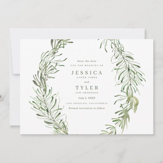 Botanisch groen Elegante foto bruiloft Save The Date (Voorkant)