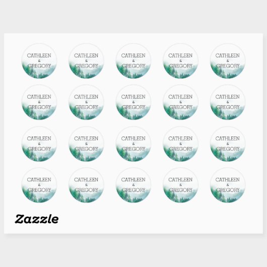 Botanisch groen en blauw Boho Forest Wedding Ronde Sticker (Vel)