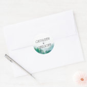 Botanisch groen en blauw Boho Forest Wedding Ronde Sticker (Envelop)
