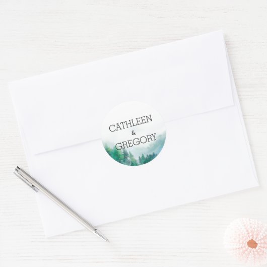 Botanisch groen en blauw Boho Forest Wedding Ronde Sticker (Envelop)