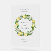 Botanisch groen en citroenkrans zomerbruiloft acryl bord (Hoek)