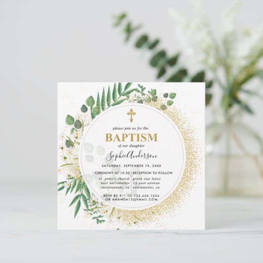 Botanisch groen en goudblaasjes kaart (Staand voorkant)