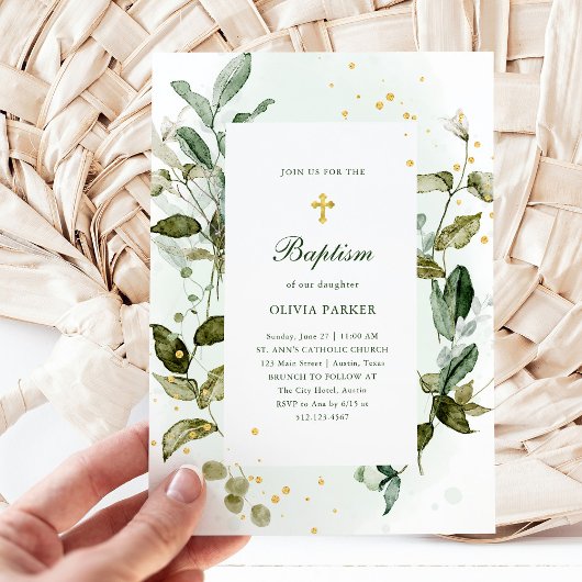 Botanisch groen en gouden kruisdoop kaart