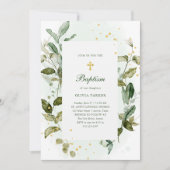 Botanisch groen en gouden kruisdoop kaart (Voorkant)