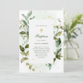 Botanisch groen en gouden kruisdoop kaart (Staand voorkant)