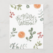 Botanisch groen en Oranje kerst Feestdagenkaart (Voorkant)