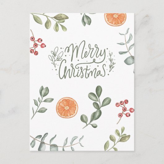 Botanisch groen en Oranje kerst Feestdagenkaart (Voorkant)
