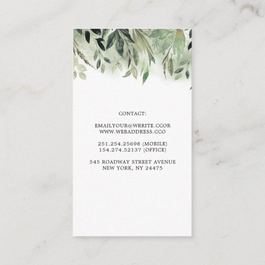 Botanisch groen en witte pioen Garland Garden Visitekaartje (Achterkant)