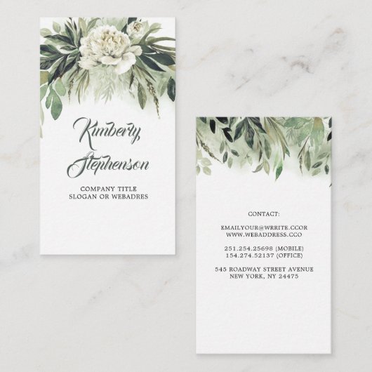 Botanisch groen en witte pioen Garland Garden Visitekaartje (Voorkant / Achterkant)