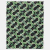 Botanisch Groen en Zwart Fleece Deken (Voorkant)