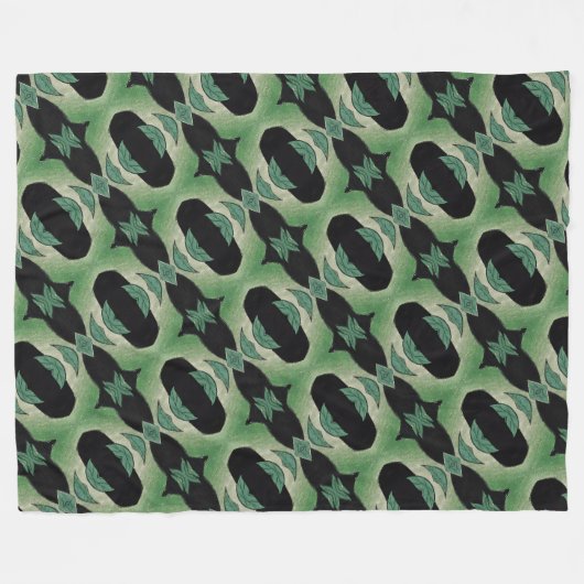 Botanisch Groen en Zwart Fleece Deken (Voorkant (Horizontaal))