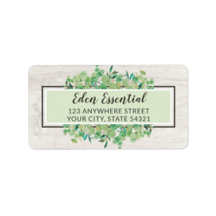 Botanisch groen Eucalyptus & Hout Adres Etiket