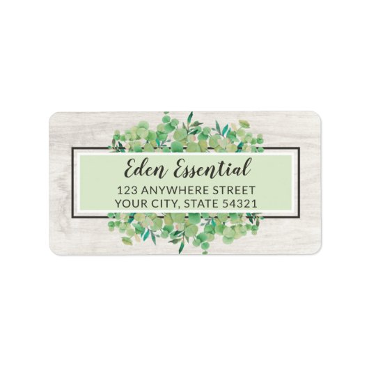 Botanisch groen Eucalyptus & Hout Adres Etiket (Voorkant)