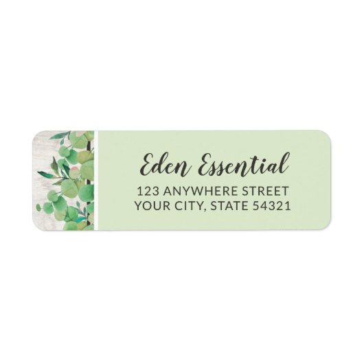Botanisch groen eucalyptus hout retouradres etiket (Voorkant)