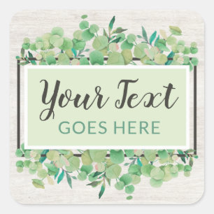 Botanisch groen Eucalyptus & Rustiek Hout Eco Vierkante Sticker