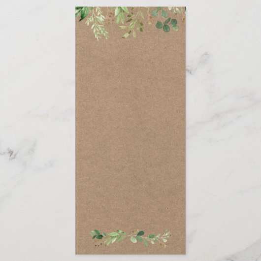 Botanisch groen eucalyptus trouwdag kraft menu (Achterkant)