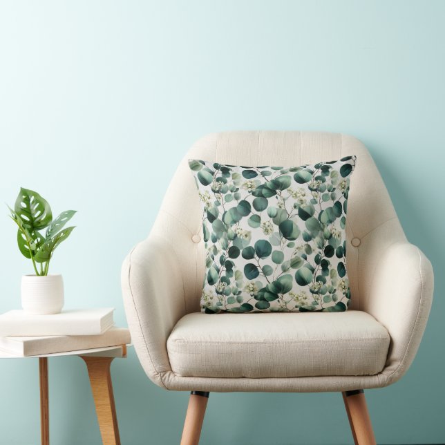 Botanisch groen Eucalyptus Wit bloemmotief Kussen (Stoel)