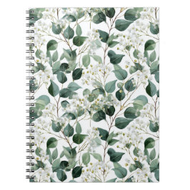 Botanisch groen Eucalyptus Wit bloemmotief Notitieboek