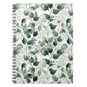 Botanisch groen Eucalyptus Wit bloemmotief Notitieboek
