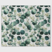 Botanisch groen Eucalyptus Wit bloempatroon Cadeaupapier (Vlak)