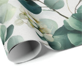 Botanisch groen Eucalyptus Wit bloempatroon Cadeaupapier (Rol Hoek)