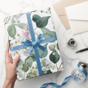 Botanisch groen Eucalyptus Wit bloempatroon Cadeaupapier