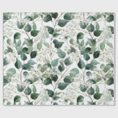 Botanisch groen Eucalyptus Wit bloempatroon Cadeaupapier (Vlak)