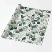 Botanisch groen Eucalyptus Wit bloempatroon Cadeaupapier (Uitgerold)