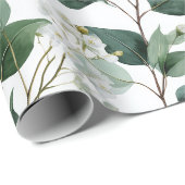Botanisch groen Eucalyptus Wit bloempatroon Cadeaupapier (Rol Hoek)